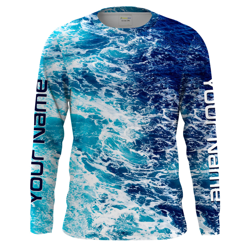 Custom Saltwater Long sleeve Fishing Shirts UV Protection, Sea wave ca