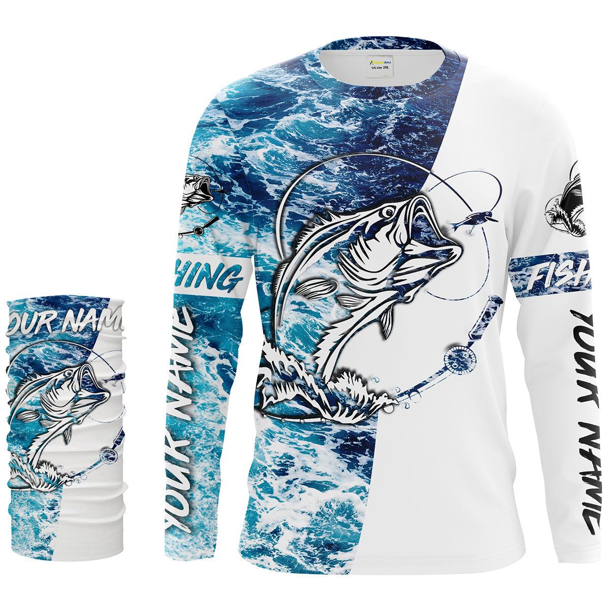 Largemouth Bass Fishing Custom Long Sleeve performance Fishing Shirts, personalized tournament fishing shirts - IPHW1150