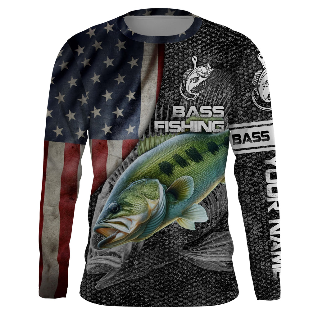 Largemouth Bass fishing American flag custom skull fishing shirts for